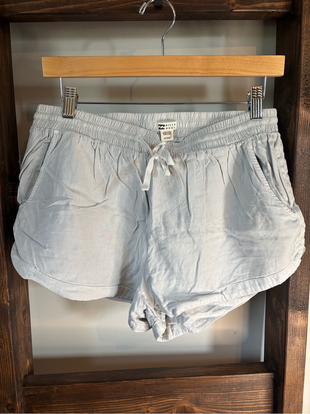 Billabong Pale Blue/Gray High Waist Drawstring Shorts